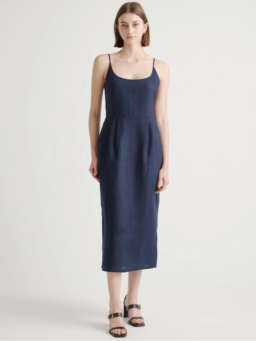 Quince Navy Blue Midi Slip Dress